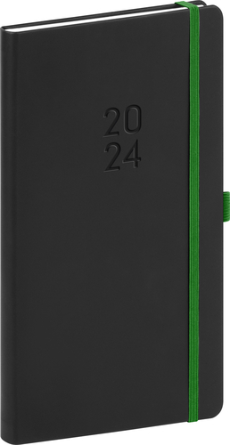 Presco Group Vreckový diár Nox 2024, čierny–zelený, 9 × 15,5 cm