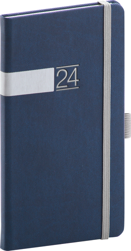 Presco Group Vreckový diár Twill 2024, modro–strieborný, 9 × 15,5 cm