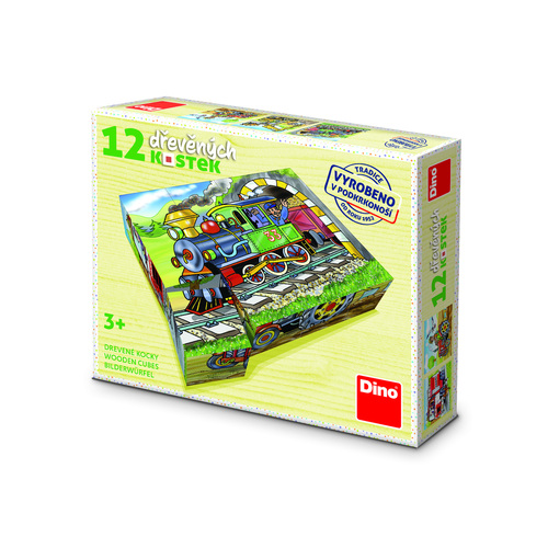 Drevené kocky Mašinka 12 Dino