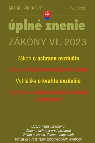 Kniha Aktualizácia VI/2 2023 – životné prostredie, odpadové a vodné hospodárstvo