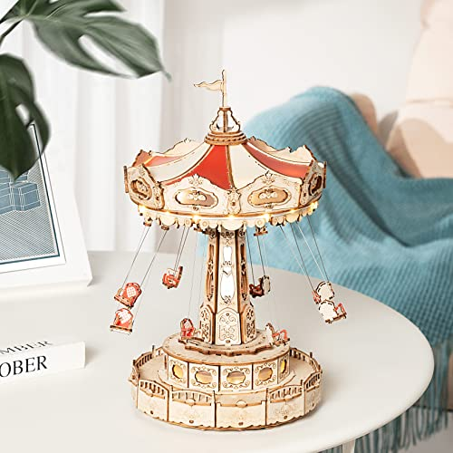 Drevené 3D puzzle: Funkčný retiazkový LED kolotoč  - elektrický