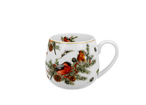 Porcelánový sudový hrnček Vianočné vtáky 430 ml