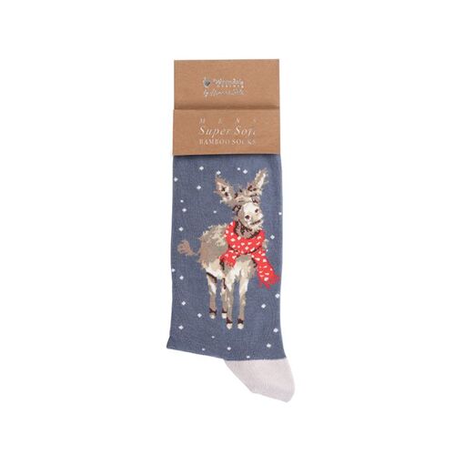 Pánske bambusové ponožky "All Wrapped Up" Wrendale Designs - vianočný oslík