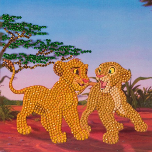 Pohľadnica Simba a Nala Disney vykladanie z diamantov