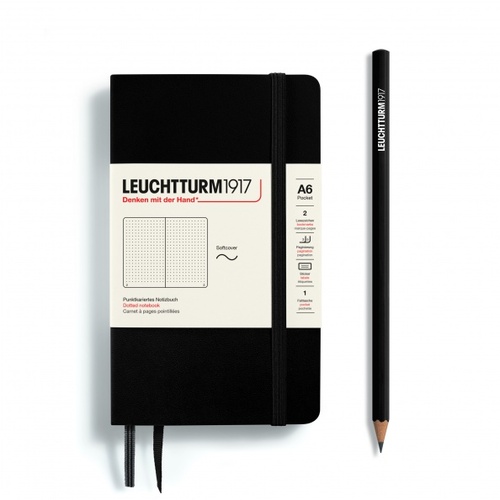 Zápisník LEUCHTTURM1917 Softcover Pocket (A6) Black, 123 p., bodkovaný