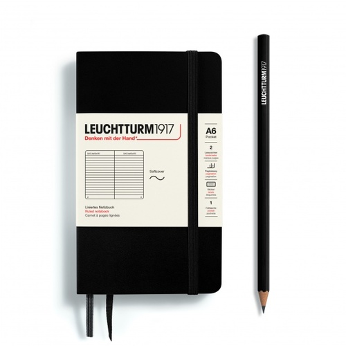 Zápisník LEUCHTTURM1917 Softcover Pocket (A6) Black, 123 p., riadkovaný