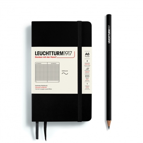 Zápisník LEUCHTTURM1917 Softcover Pocket (A6) Black, 123 p., štvorcový