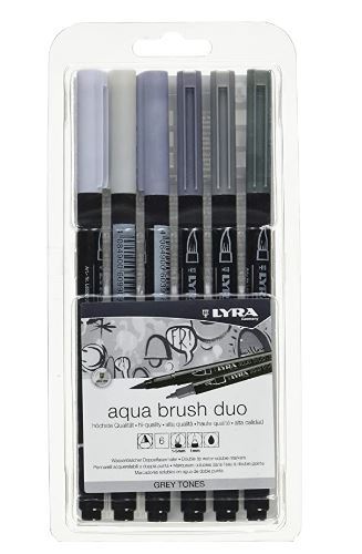 Lyra Aqua Brush Duo sada v plastovom obale šedé odtiene 6 ks