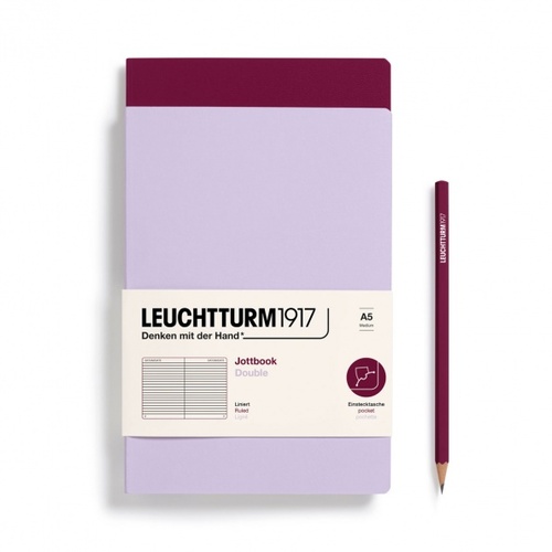Zošit LEUCHTTURM1917 Jottbook Double, Lilac & Port Red, Flexcover, 80 g/m2 papier, 59 p., riadkovaný