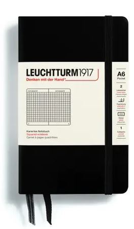 Zápisník LEUCHTTURM1917 Pocket (A6) Black, 187 p., štvorcový