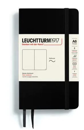 Zápisník LEUCHTTURM1917 Softcover Pocket (A6) Black, 123 p., čistý