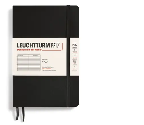 Zápisník LEUCHTTURM1917 Softcover paperback (B6+) Black, 123 p., riadkovaný