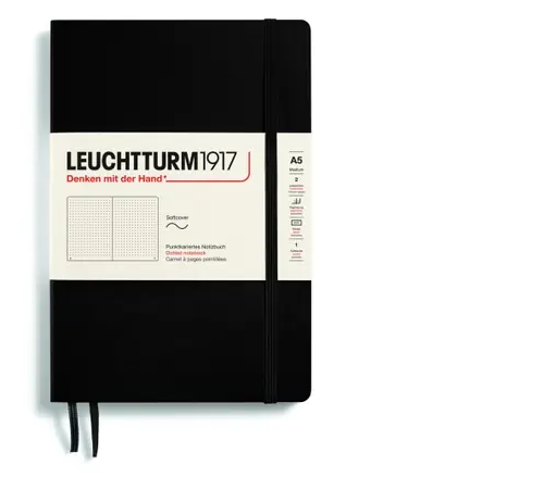 Zápisník LEUCHTTURM1917 Softcover Medium (A5) Black, 123 p., bodkovaný