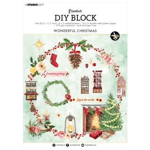 DIY Kreatívny blok s papierovými výsekmi Studio Light, A4, 32 hárkov - Útulné Vianoce