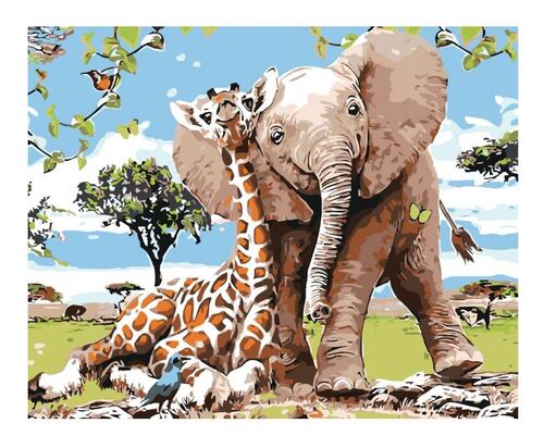 Maľovanie podľa čísel Žirafa a sloník 40x50cm Zuty