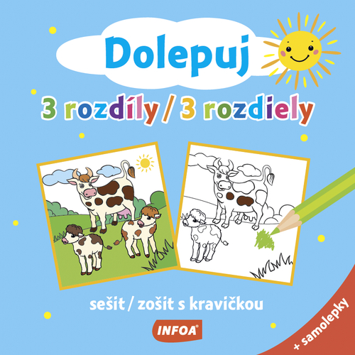 Kniha Dolepuj 3 rozdiely - zošit s kravičkou + samolepky