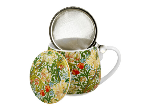 DUO Gift Porcelánový sudový hrnček so sitkom a krytom William Morris - Golden Lilly 430 ml