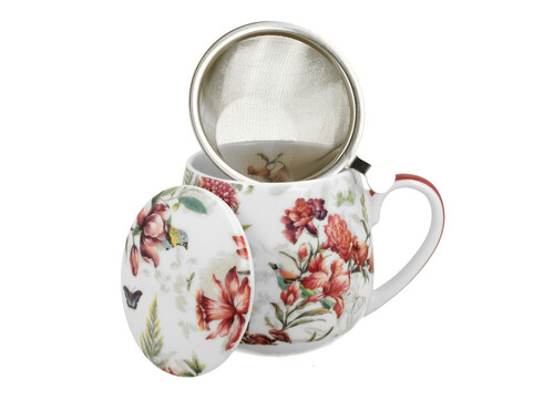 Porcelánový sudový hrnček so sitkom a krytom Lucia 430 ml