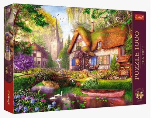 Puzzle Čajový čas: Drevený domček 1000 Premium Plus Trefl