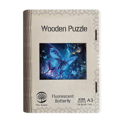 Kniha Dřevěné puzzle Fluorescentní motýl A3