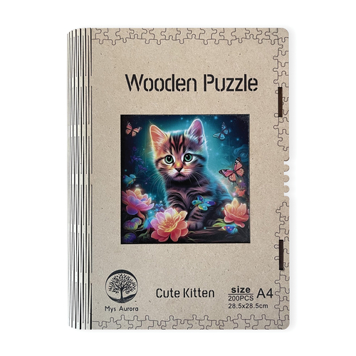 Kniha Dřevěné puzzle Roztomilé kotě A4