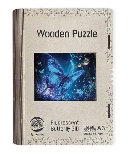 Drevené puzzle Fluorescenčný motýľ A3 (svietiace v tme)
