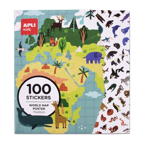APLI Veľký plagát so 100 nálepkami Mapa sveta
