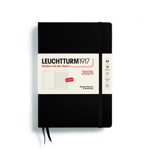 Diár LEUCHTTURM1917 2025 Black, Medium (A5), riadkovaný, English