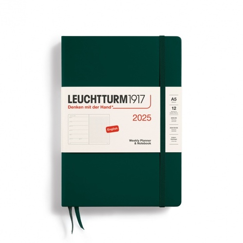 Diár LEUCHTTURM1917 2025 Forest Green, Medium (A5), bodkovaný, English