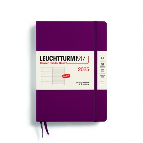 Diár LEUCHTTURM1917 2025 Port Red, Medium (A5), riadkovaný, English