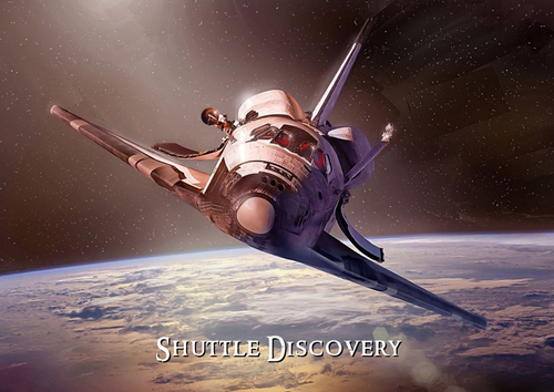 (B) 3D pohľadnica Shuttle Discovery