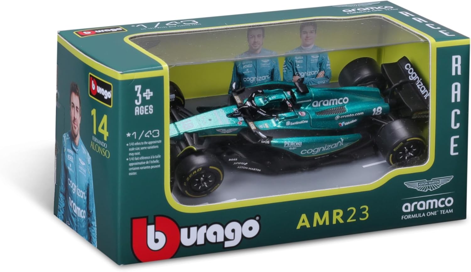 Bburago 1:43 RACE Formula F1 - Aston Martin  AMR23 (2023) 14 Fernando Alonso