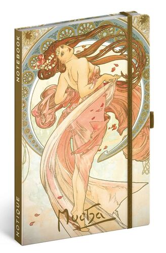 Notes Alfons Mucha – Tanec, linajkovaný, 13 × 21 cm