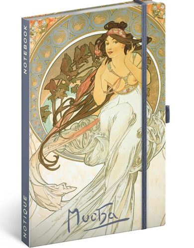 Notes Alfons Mucha – Hudba, linajkovaný, 13 × 21 cm