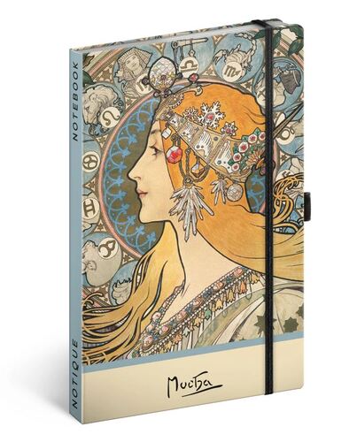 Notes Alfons Mucha – Zodiak, bodkovaný, 13 × 21 cm