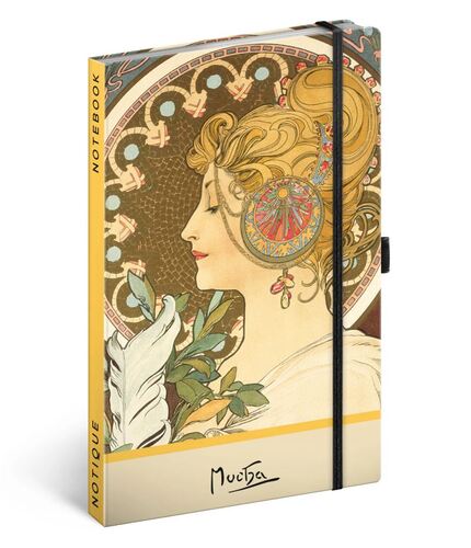 Notes Alfons Mucha – Pero, bodkovaný, 13 × 21 cm