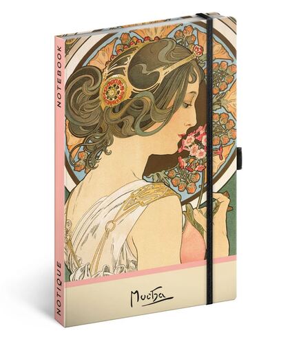 Notes Alfons Mucha – Prvosienka, bodkovaný, 13 × 21 cm
