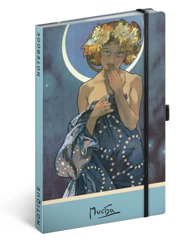 Notes Alfons Mucha – Luna, bodkovaný, 13 × 21 cm