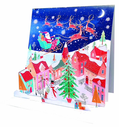 3D Blahoželanie - Santa Claus lieta nad mestom