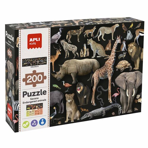 APLI Puzzle Ohrozené druhy zvierat zo savany 200 dielikov