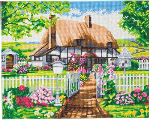 Obraz Ružová chalúpka (40x50 cm) vykladanie z diamantov