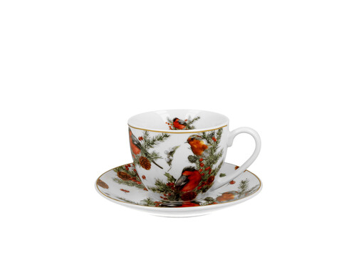 Porcelánová šálka s podšálkou Vianočné vtáky 250 ml