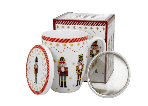 Porcelánový hrnček so sitkom a krytom Vianočný luskáčik 360 ml