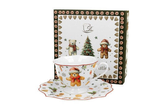 Porcelánová šálka s podšálkou Vianoční maznáčikovia 190 ml