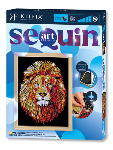 Napichovanie flitrov v ráme Lev Sequin Art Blue Premium