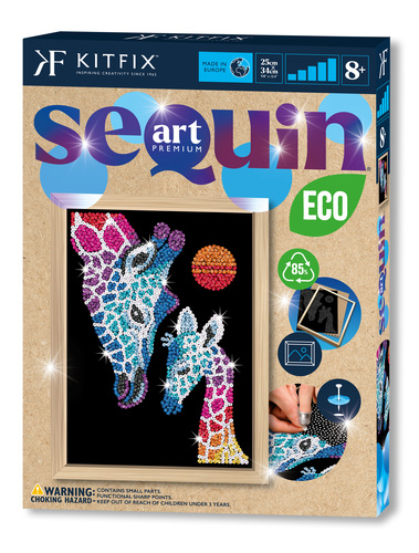 Napichovanie flitrov Eco v ráme Žirafa s mláďaťom Sequin Art Blue Premium ECO