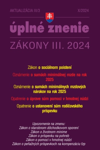 Zákony 2024 III aktualizácia III 3 - Sociálne poistenie, minimálna mzdy