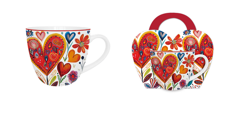 Klasický porcelánový hrnček Farebné srdcia veľké 460 ml