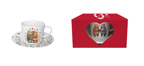 Porcelánová šálka s podšálkou Zaľúbené medvede 220 ml