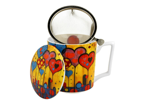 Porcelánový hrnček so sitkom a krytom Srdcia 450 ml